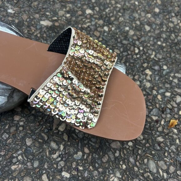 Yellow Box Gold Sequin Bling Yang Slip on Mule Sandals Size 10 NWOB - Picture 7 of 8